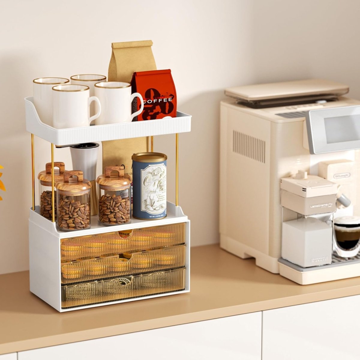 StorBin 3 Drawers Makeup Organizer - 5 Tier Bathroom Counter Organizers and Storage, Versatile Perfume Vanity Organizer, Ideal for Cosmetic, Large Skincare, Face Mask, Office Supplies, Amber - Homesidy.com