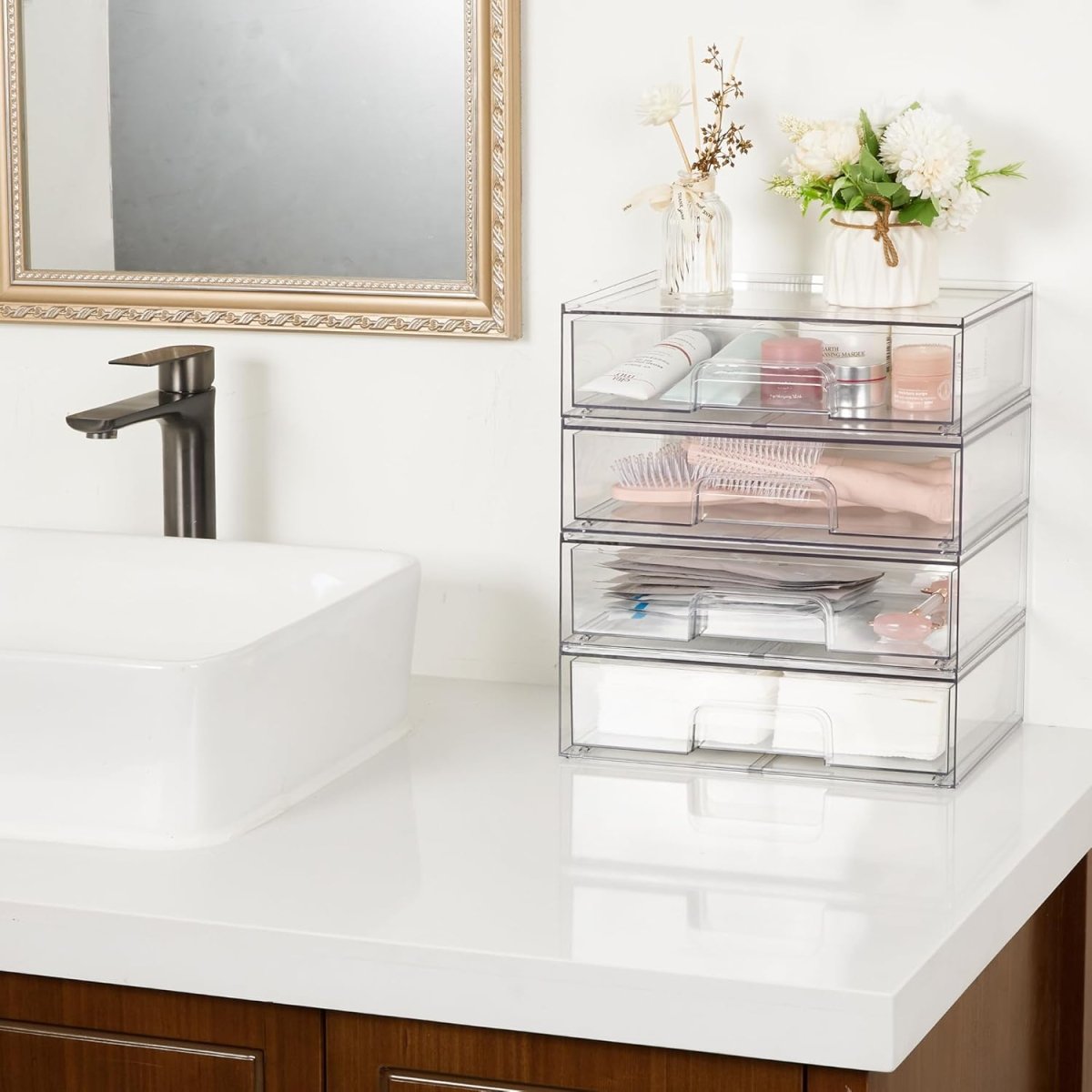 Vtopmart 12.1W Clear Stackable Storage Drawers,2 Pack Acrylic Plastic Organizers Bins for Makeup Palettes, Cosmetics, and Beauty Supplies,Ideal for Vanity, Bathroom,Cabinet,Desk Organization - Homesidy.com