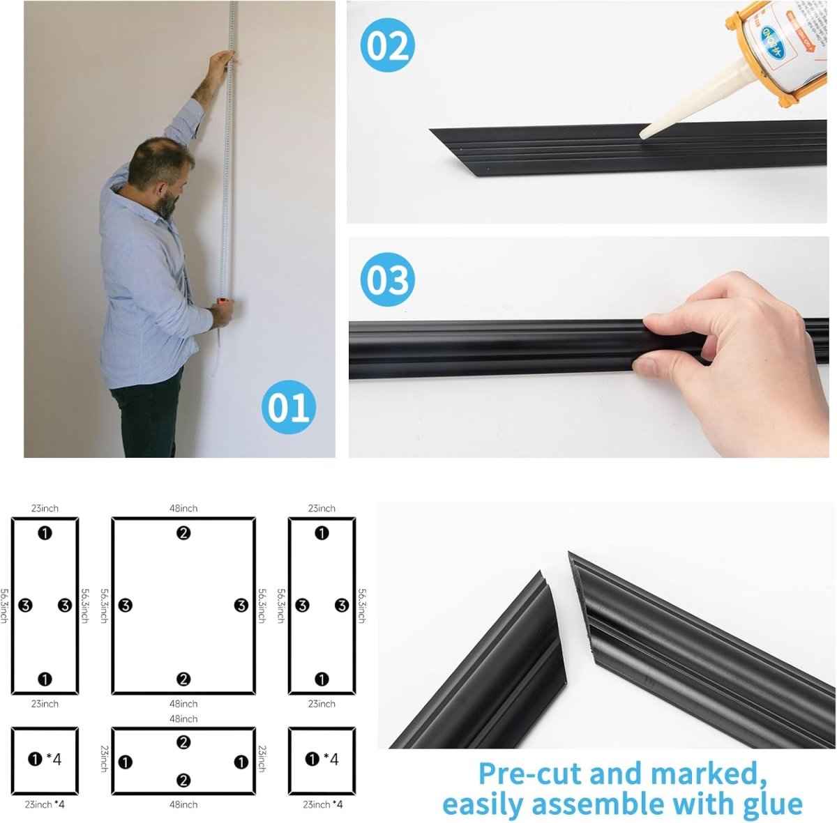 Art3d Pre - Cut Wall Molding Set of 6 pcs, Ready - to - Assemble Wainscoting Panels for Interior Wall Décor Living Room Bedroom Accent Wall - Installed with Glue, 3 Top 3 Bottom - Homesidy.com