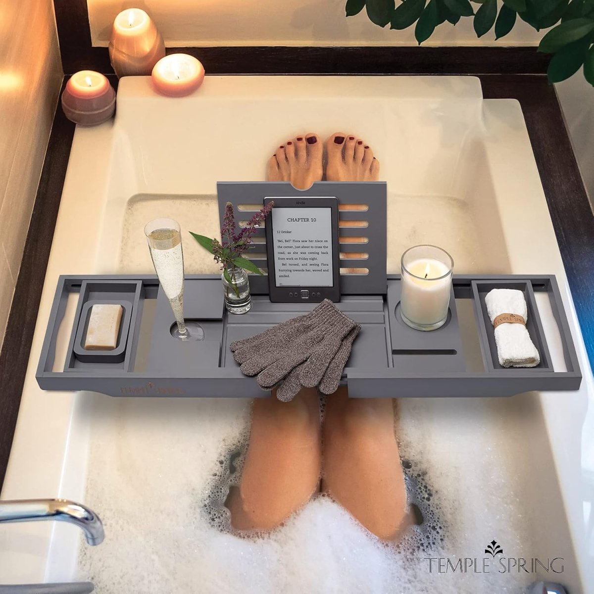 Temple Spring Wooden Bathtub Tray, Bamboo Bathroom Accessories, Bath Tray for Tub, at Home Spa Essentials, Board for Tub Table, Bath Caddy for Bathtub Accessories &amp; Bathroom Essentials – Natural - Homesidy.com