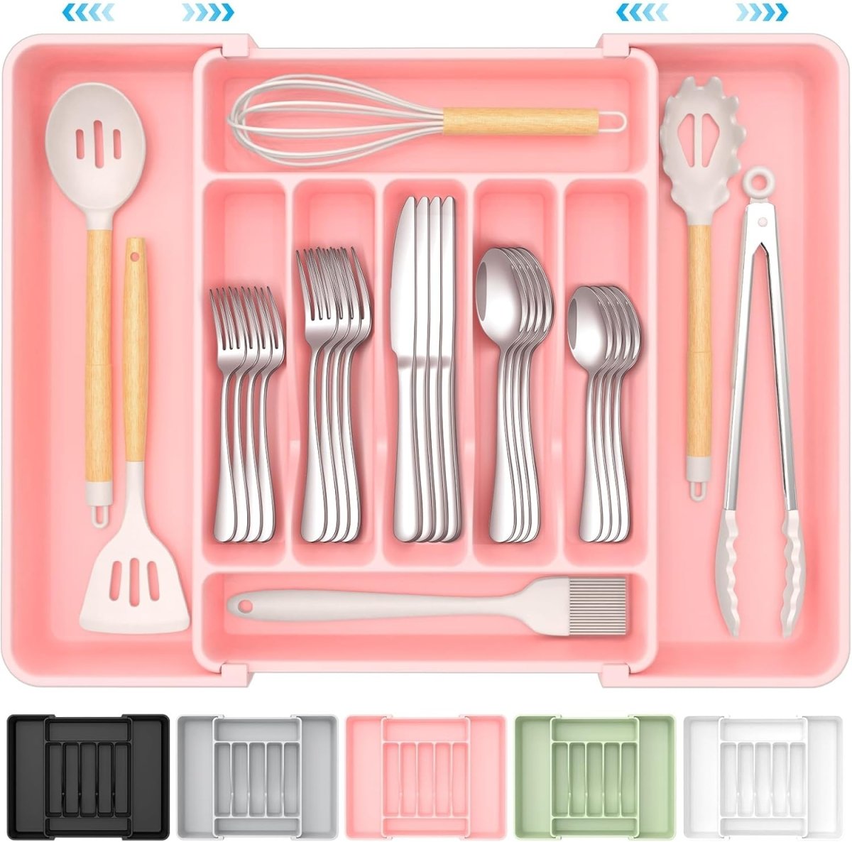 ukeetap Extra Large Expandable Silverware Organizer, BPA - Free Food - Safe Cutlery Flatware Organizer, Kitchen Utensil Drawer Organizer, Adjustable Silverware Holder for Spoons Forks Knives, Black - Homesidy.com