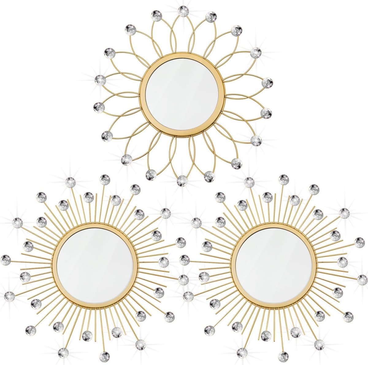 3 Pack Metal Mirrors for Wall Sunburst Wall Mirrors Home Décor Decorative Hanging Wall Art for Living Room Bedroom Entryway (Gold, Flower Sunburst) - Homesidy.com