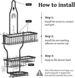 YASONIC Shower Caddy Hanging - Never Rust Shower Organizer - Aluminum Over The Head Caddy with 10 Hooks for Razor/Sponge - Rack with Soap Basket - Silver - Homesidy.com