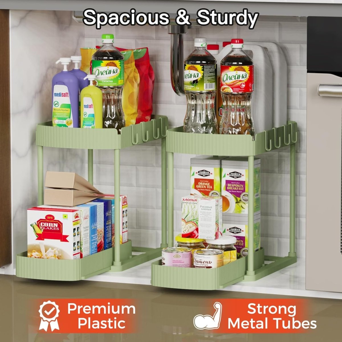 Ukeetap Multi - Purpose Pull - Out Storage Organizers, Under Sink/Cabinet Organizers and Storage for Bathroom &amp; Kitchen, Black, 12.8 Inches, 2 Packs - Homesidy.com