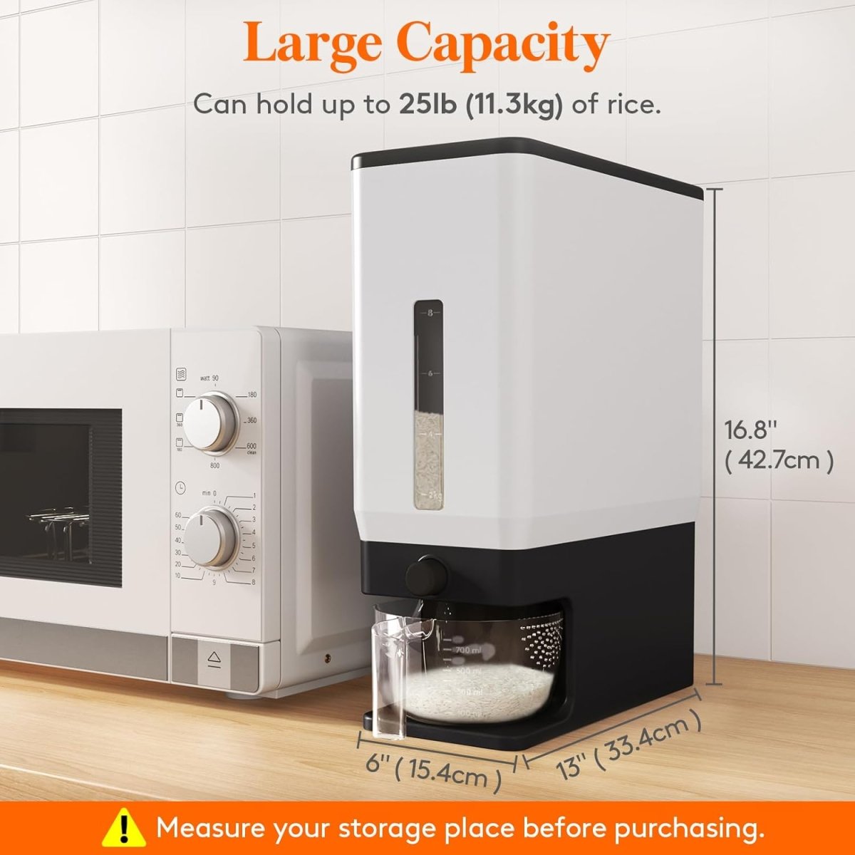Lifewit Rice Dispenser 25 Lbs(11.3kg), Rice Storage Container Sealed Moisture Proof with Measuring Cup for Kitchen Pantry Household, BPA - Free, 1 Pack - Homesidy.com