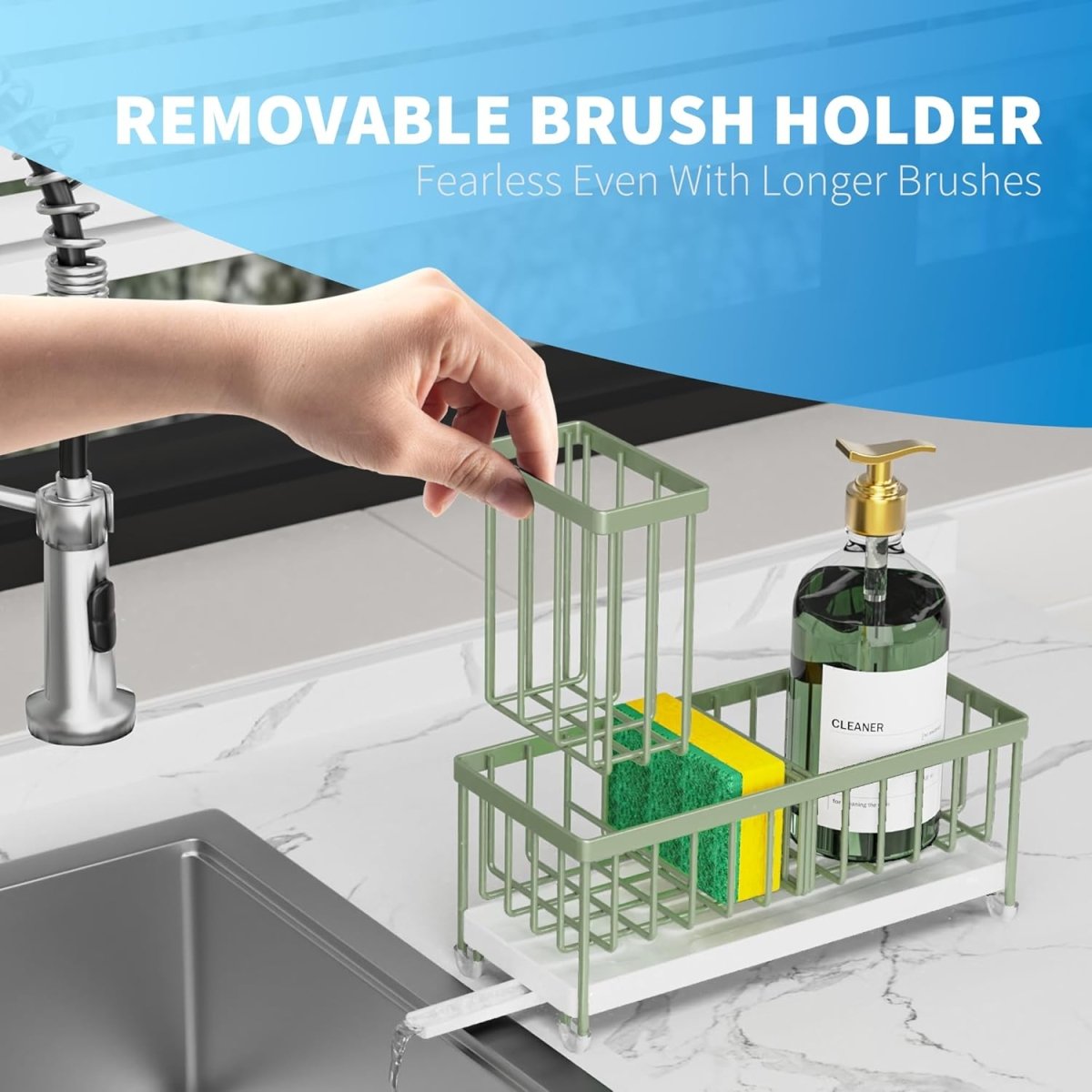 Cisily Black Sponge Holder for Kitchen Sink, Sink Caddy Organizer with High Brush Holder, Kitchen Countertop Organizers and Storage Essentials, Rustproof 304 Stainless Steel, Soap Dispenser Organize - Homesidy.com