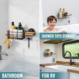 TAILI Shower Caddy Suction Cup 2 Pack with Hooks &amp; Soap holder, Heavy Duty Shower Organizer for Bathroom, No Drilling Bathroom Organizer with Large Capacity, Black Metal Storage Basket - Homesidy.com