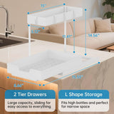2 Pack Under Sink Organizer 2 Tier Sliding Cabinet Organizers Multi - Purpose Sink Storage Basket L - Shape Narrow Space Storage Shelves with 4 Hook for Kitchen Bathroom Drawer, Black - Homesidy.com