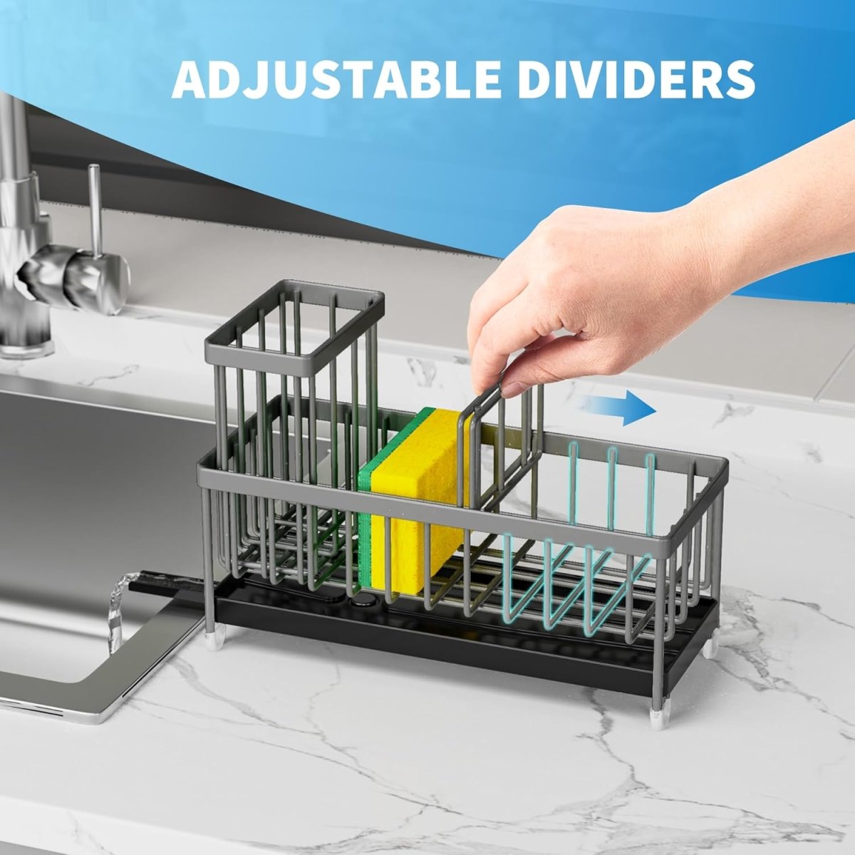 Cisily Black Sponge Holder for Kitchen Sink, Sink Caddy Organizer with High Brush Holder, Kitchen Countertop Organizers and Storage Essentials, Rustproof 304 Stainless Steel, Soap Dispenser Organize - Homesidy.com