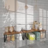 NEX Bamboo Kitchen Cabinet and Counter Shelf Organizer, Stackable &amp; Expandable, Set of 4, White and Natural - Homesidy.com