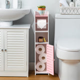 AOJEZOR Toilet Paper Holder Stand: No Drill PVC Small Bathroom Cabinet for Apartment Dwellers - Rental Deposit Protection - Small Space Storage Saving - Homesidy.com