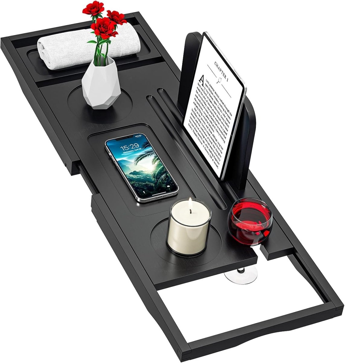 Premium Bamboo Bathtub Tray Caddy - Bath Tub Tray Table for Bathtub - Bath Caddy Tray for Bathtub, Expandable Size, Fits Most Bath Tubs - Homesidy.com