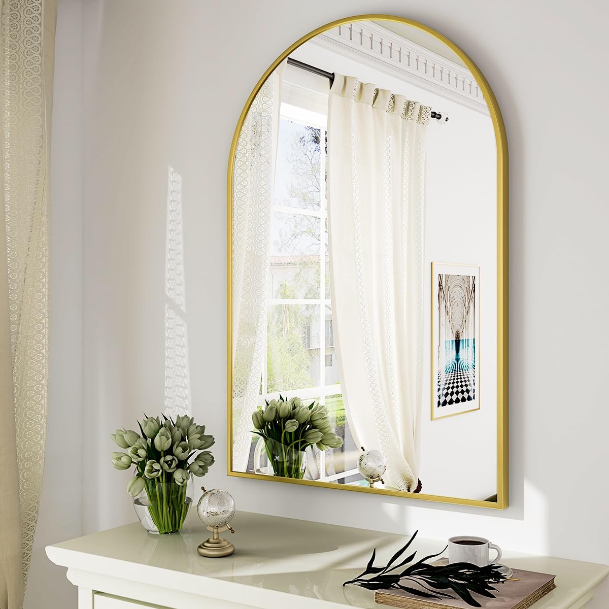 VooBang Arched Wall Mirror, 30 x 38 inch Arch Bathroom Mirror, Wall Mounted Vanity Mirror with Arch Metal Frame, Modern Bathroom Vanity Mirror for Bedroom, Living Room, Hanging or Leaning, Black - Homesidy.com