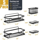 OMAIRA 3 - Pack Shower Caddy with Soap Holder, Adhesive Rustproof No - drill Strudy Loading Inside Shower Organizer Shelves Rack Storage Bathroom Organization for Smooth Wall Glass Tile, Black (Large) - Homesidy.com