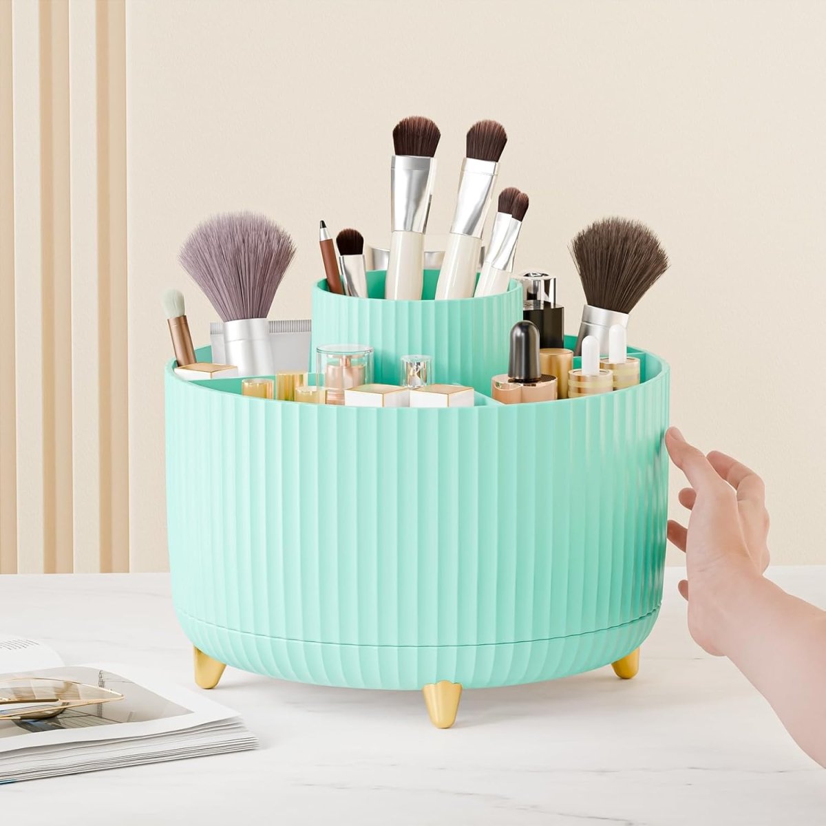 fanado 360° Rotate Makeup Brush Holder Organizer, Makeup Organizers Countertop, Makeup organization and Skincare Storage for Vanity, Desktop, Bathroom (White) - Homesidy.com
