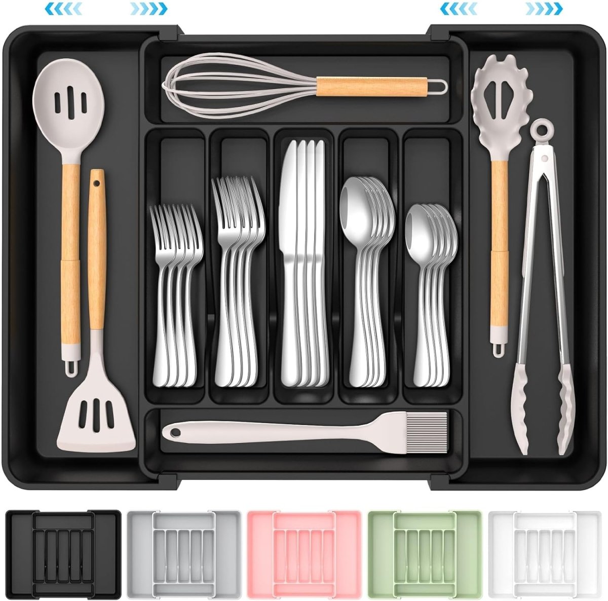 ukeetap Extra Large Expandable Silverware Organizer, BPA - Free Food - Safe Cutlery Flatware Organizer, Kitchen Utensil Drawer Organizer, Adjustable Silverware Holder for Spoons Forks Knives, Black - Homesidy.com