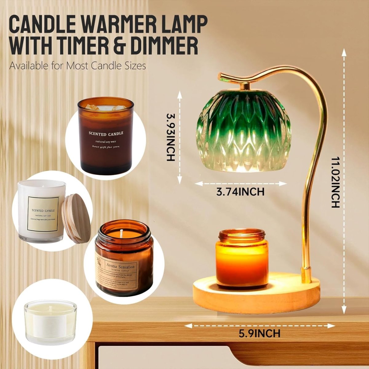 GEEZO Fragrance Candle Warmer Lamp，Electric Candle Warmer with Timer &amp; Dimmer，Mom Christmas Birthday Gifts for Women, House Warming Gifts New Home Bedroom Decor - Homesidy.com