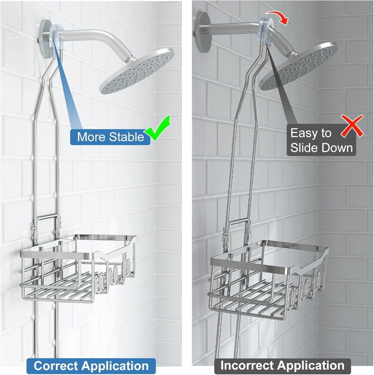 Joqixon Upgraded Extended Length Shower Organizer with Hooks, Rustproof Shampoo Soap Holder, Large Hanging Bathroom Caddy - Homesidy.com