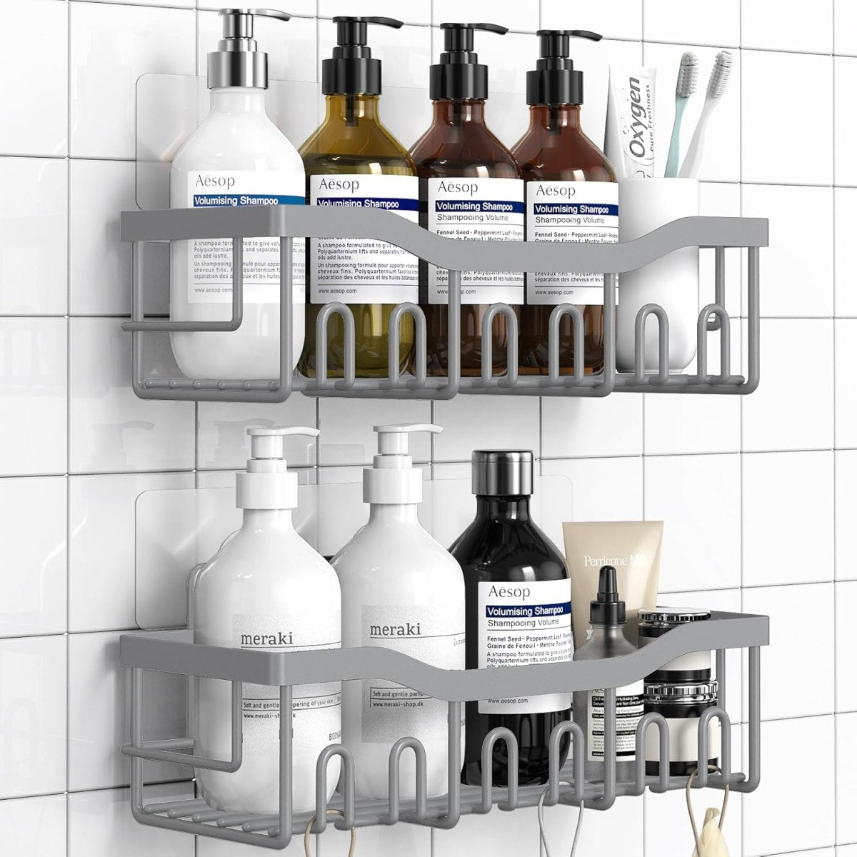 EUDELE 5 - Pack Rustproof Stainless Steel Shower Caddy Set– No Drill Adhesive Bathroom Organizer, Space - Saving Shower Shelves for Apartment Essentials, Bathroom/Kitchen Storage Home Decor - L Size - Homesidy.com