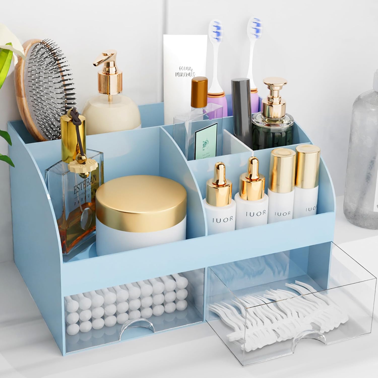 Makeup Organizer with Drawers, Cosmetic Storage for Dresser Vanity and Bathroom Countertop, Beauty Holder for Lipstick Brush, Skincare Organizer for Vanity, Cosmetic Display Case (White) - Homesidy.com
