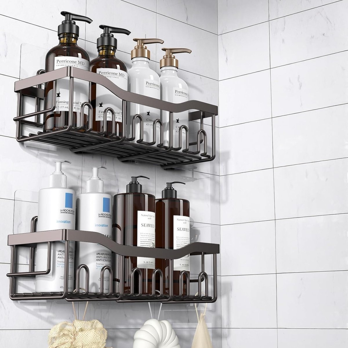 EUDELE 5 - Pack Rustproof Stainless Steel Shower Caddy Set– No Drill Adhesive Bathroom Organizer, Space - Saving Shower Shelves for Apartment Essentials, Bathroom/Kitchen Storage Home Decor - L Size - Homesidy.com