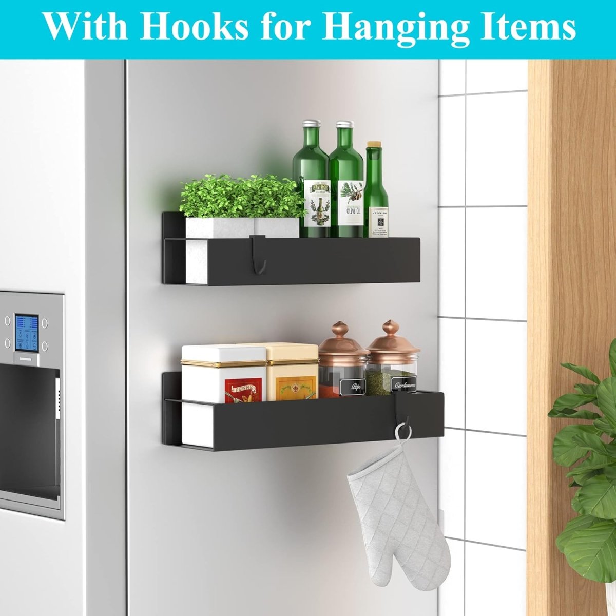 HuggieGems Metal 4 Pack Magnetic Spice Storage Rack Organizer for Refrigerator and Oven, Black Fridge Organizers and Storage - Homesidy.com