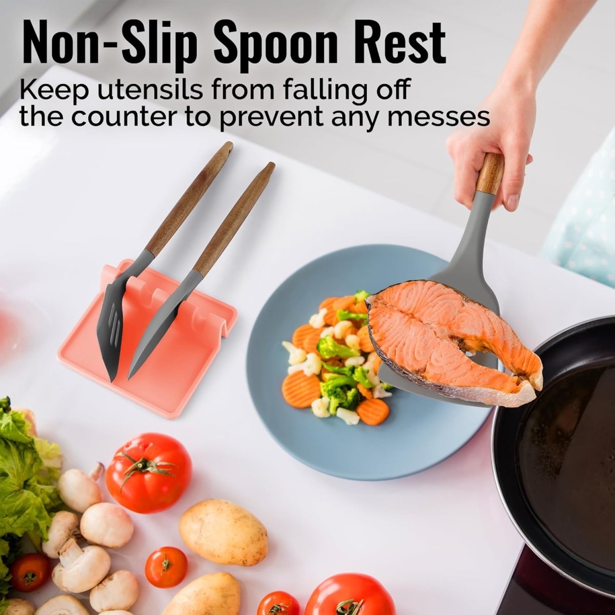 Zulay Kitchen Spoon Rest for Multiple Utensils High Heat - Resistant Silicone Drip Pad, BPA - Free Spoon Holder for Stove Top, Kitchen Gadget Holder for Ladles, Tongs, Cooking Spatula - Makes Great Gift - Homesidy.com