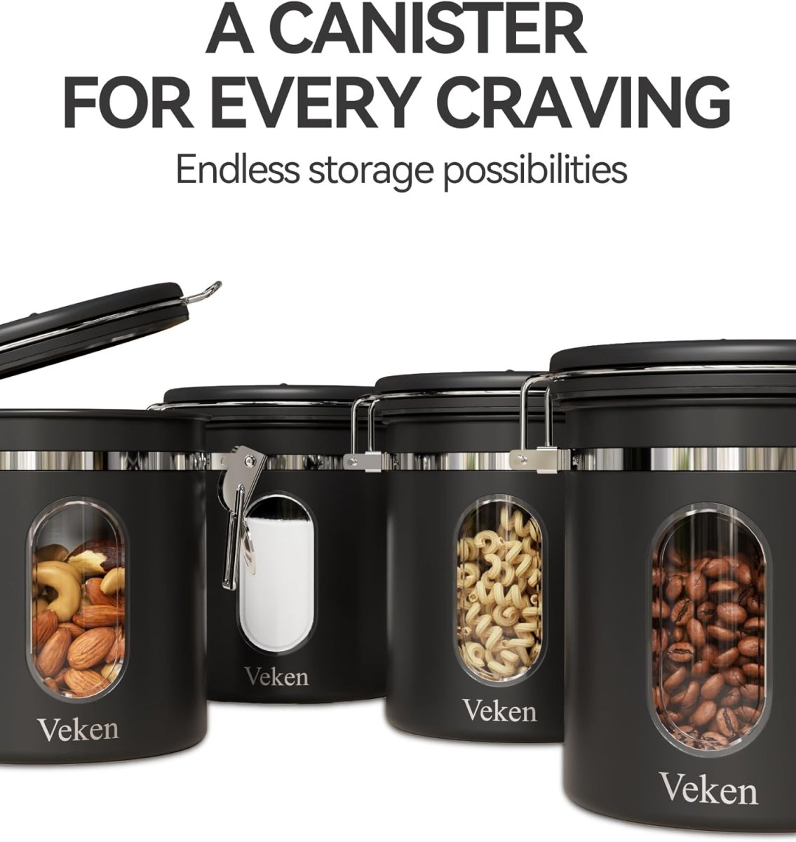 Veken Coffee Canister with Window,Airtight Stainless Steel Pantry Container,Home Kitchen Food Storage Organizers for Ground,Beans,Espresso,Rice,Tea,Sugar,Cereal, Flour,Bar Accessories,Gifts,22OZ,Black - Homesidy.com