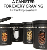 Veken Coffee Canister with Window,Airtight Stainless Steel Pantry Container,Home Kitchen Food Storage Organizers for Ground,Beans,Espresso,Rice,Tea,Sugar,Cereal, Flour,Bar Accessories,Gifts,22OZ,Black - Homesidy.com