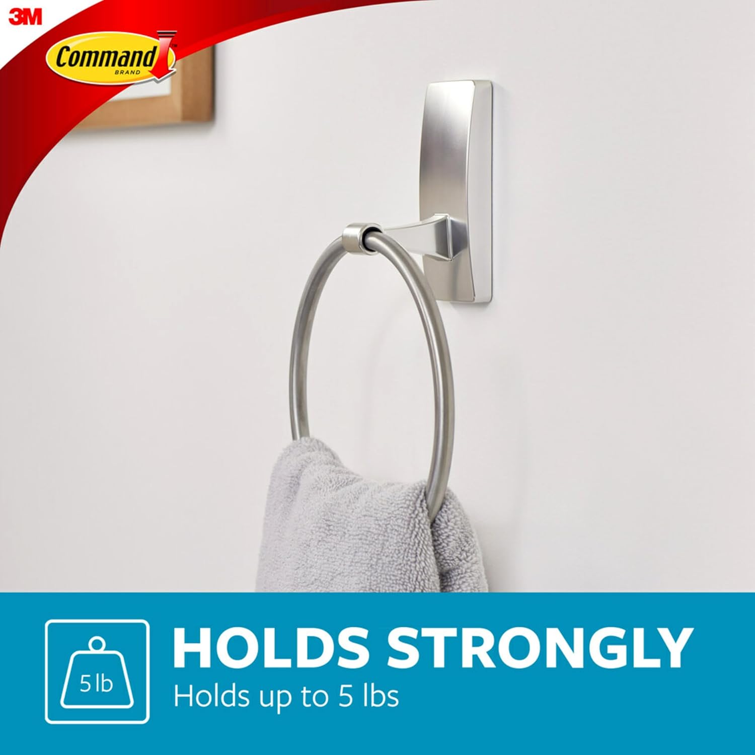 Command Hand Towel Holder Satin Nickel with Water Resistant Command Strips, Rust Resistant Bathroom Organizer, Holds up to 5 lbs, Large - Homesidy.com
