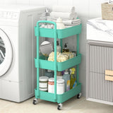 Sywhitta 3 - Tier Plastic Rolling Utility Cart with Handle, Multi - Functional Storage Trolley for Office, Living Room, Kitchen, Movable Storage Organizer with Wheels, White - Homesidy.com