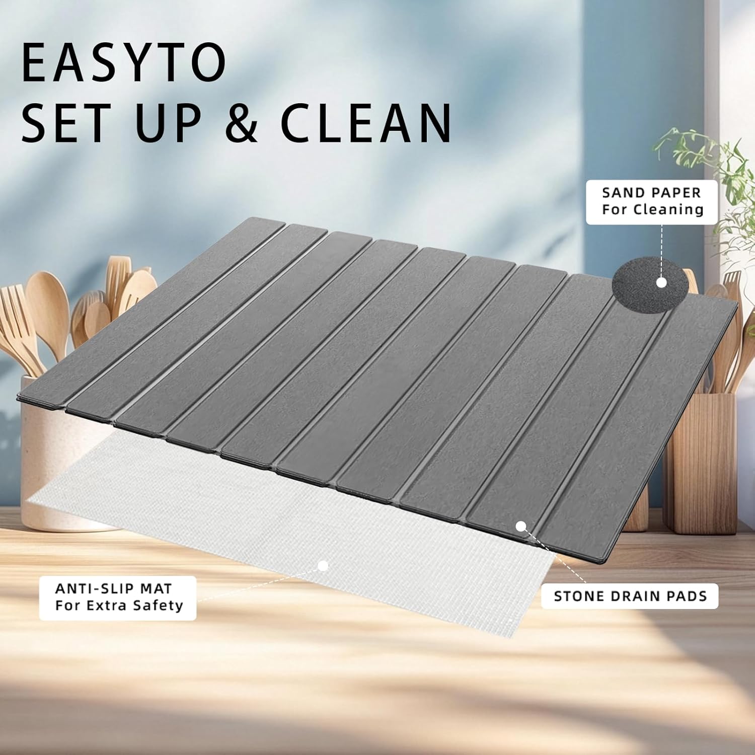 Stone Drying Mat for Kitchen Counter, Collapsible Dish Drying Mat, Fast Drying Diatomaceous Earth Dish Drying Mats, Water Absorbent Diatomite Kitchen Mat (white, medium) - Homesidy.com