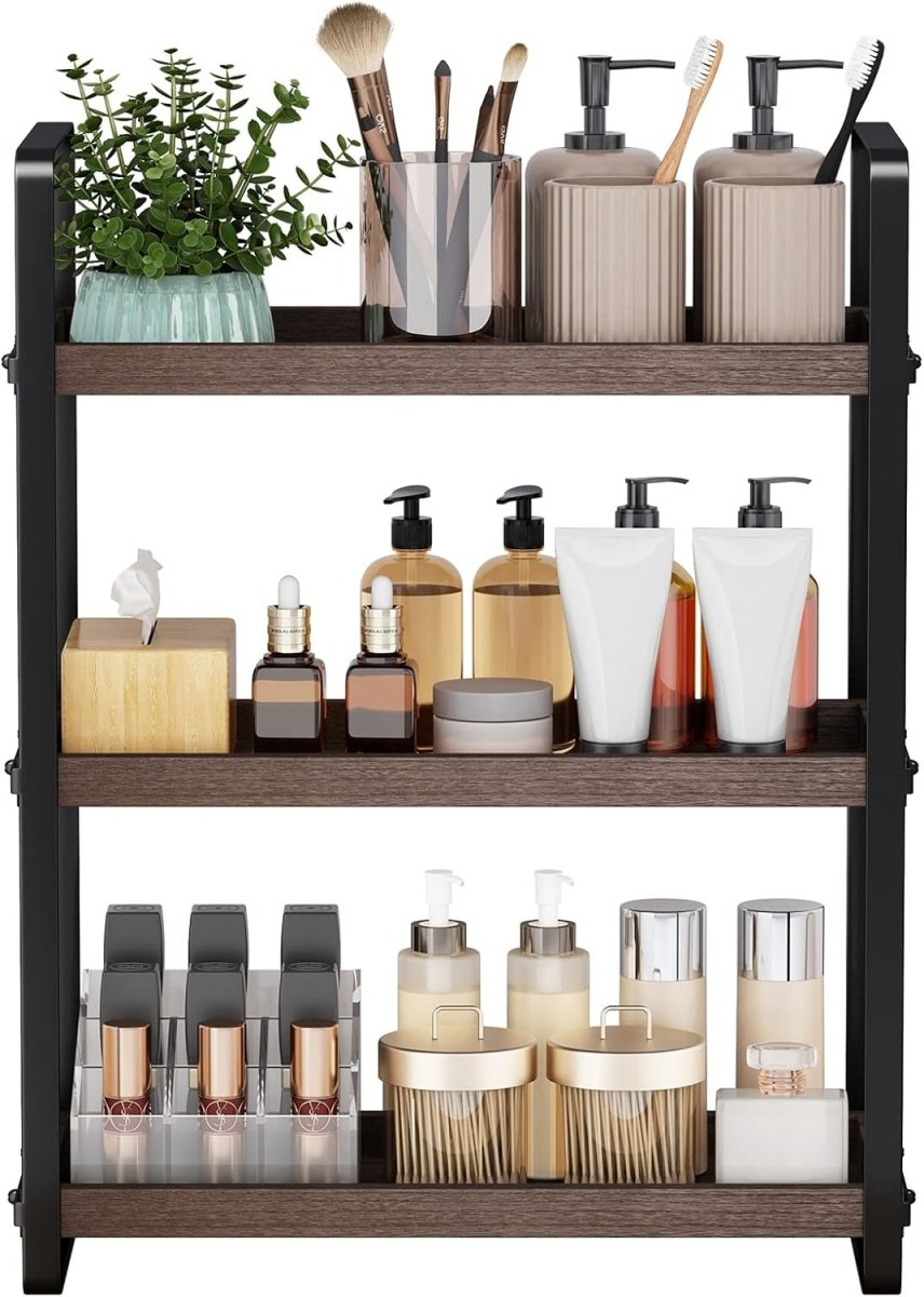 HNRLOY Bathroom Counter Organizer,Bathroom Countertop Organizer,Counter Shelf,Countertop Storage,Organization and Storage,Makeup Shelf,Sink Caddy(Brown 3 Tier) - Homesidy.com