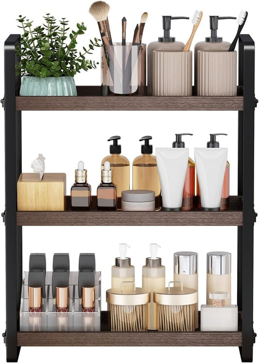 HNRLOY Bathroom Counter Organizer,Bathroom Countertop Organizer,Counter Shelf,Countertop Storage,Organization and Storage,Makeup Shelf,Sink Caddy(Brown 3 Tier) - Homesidy.com