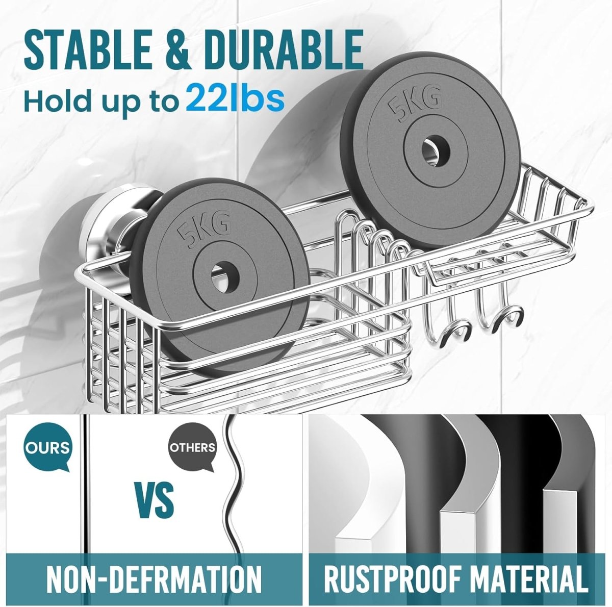 TAILI Shower Caddy Suction Cup 2 Pack with Hooks &amp; Soap holder, Heavy Duty Shower Organizer for Bathroom, No Drilling Bathroom Organizer with Large Capacity, Black Metal Storage Basket - Homesidy.com