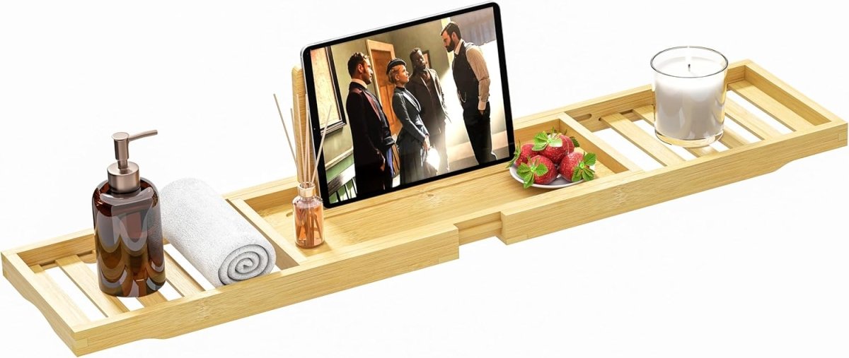 Premium Bamboo Bathtub Tray Caddy - Bath Tub Tray Table for Bathtub - Bath Caddy Tray for Bathtub, Expandable Size, Fits Most Bath Tubs - Homesidy.com