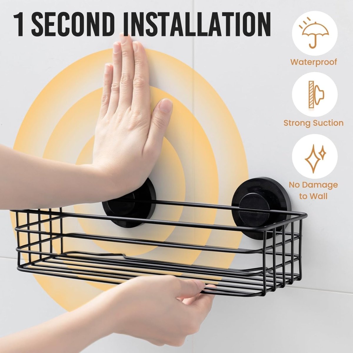 LEVERLOC Shower Caddy Suction Cup, 2 Pack Shower Shelves for Inside Shower with Hooks &amp; Soap Holder, NO - Drilling Bathroom Shower Organizer, Rustproof Meatl Shower Holder Storage, Black - Homesidy.com