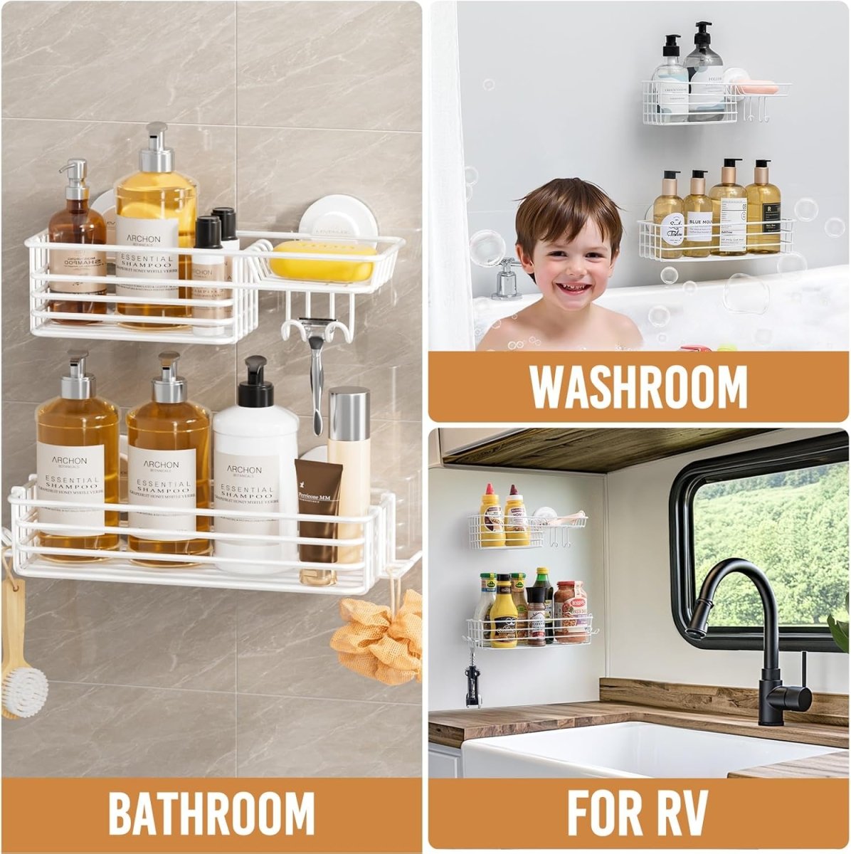 LEVERLOC Shower Caddy Suction Cup, 2 Pack Shower Shelves for Inside Shower with Hooks &amp; Soap Holder, NO - Drilling Bathroom Shower Organizer, Rustproof Meatl Shower Holder Storage, Black - Homesidy.com
