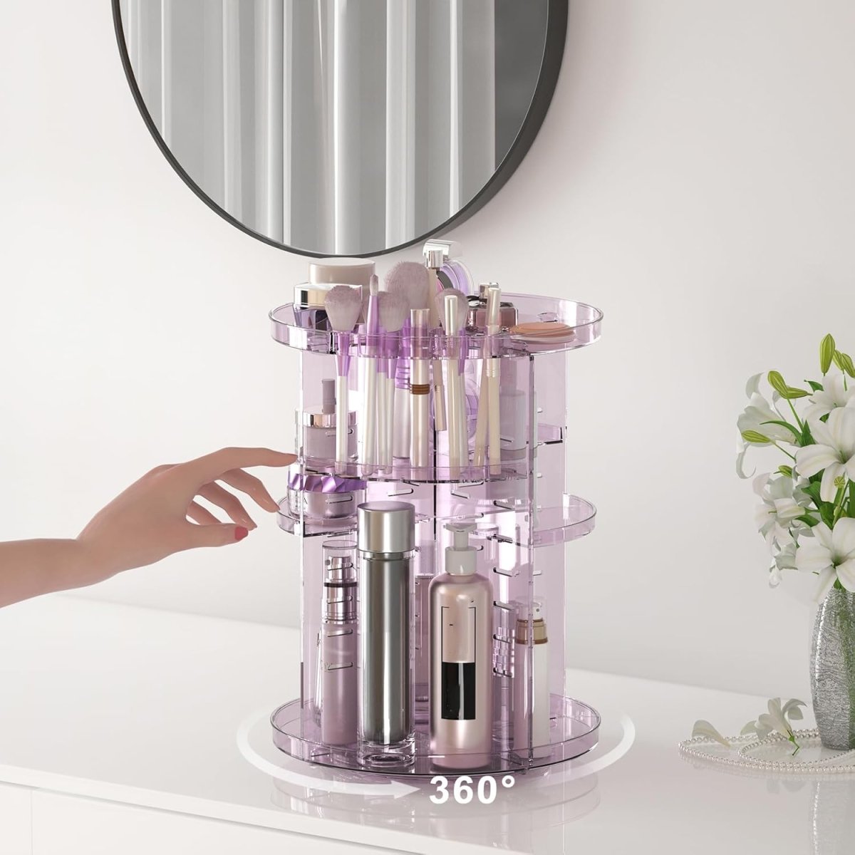 Rotating Makeup Organizer, DIY 8 Adjustable Layers Spinning Skincare Organizer, Cosmetic Display Case with Brush Holder Perfume Tray, Multi - Function Storage Carousel for Vanity Bathroom Countertop - Homesidy.com