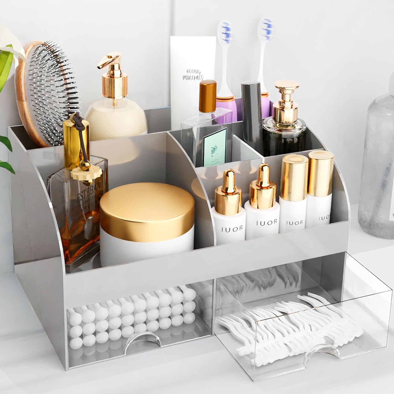 Makeup Organizer with Drawers, Cosmetic Storage for Dresser Vanity and Bathroom Countertop, Beauty Holder for Lipstick Brush, Skincare Organizer for Vanity, Cosmetic Display Case (White) - Homesidy.com