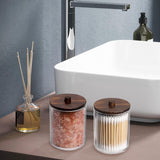 Tbestmax Qtips Holder Bathroom Container, 10 OZ Cotton Ball/Swabs Dispenser, Apothecary Jar Organizer for Storage Brown Wood Lids - Homesidy.com