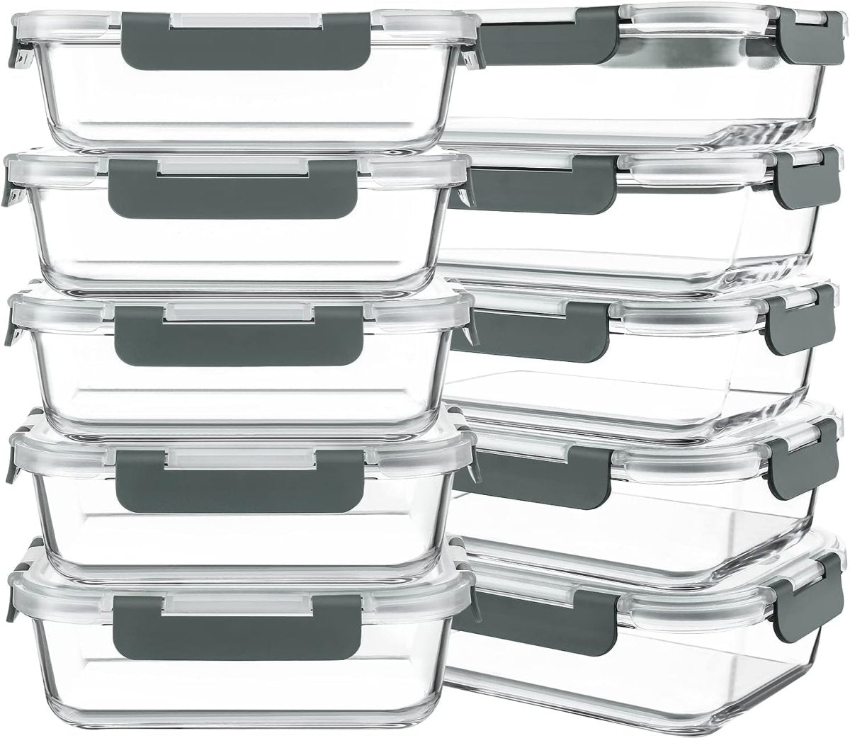 KOMUEE 10 Packs 30 oz Glass Meal Prep Containers,Glass Food Storage Containers with Lids,Airtight Lunch Bento Boxes,Microwave,Freezer and Dishwasher,Gray - Homesidy.com