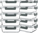KOMUEE 10 Packs 30 oz Glass Meal Prep Containers,Glass Food Storage Containers with Lids,Airtight Lunch Bento Boxes,Microwave,Freezer and Dishwasher,Gray - Homesidy.com
