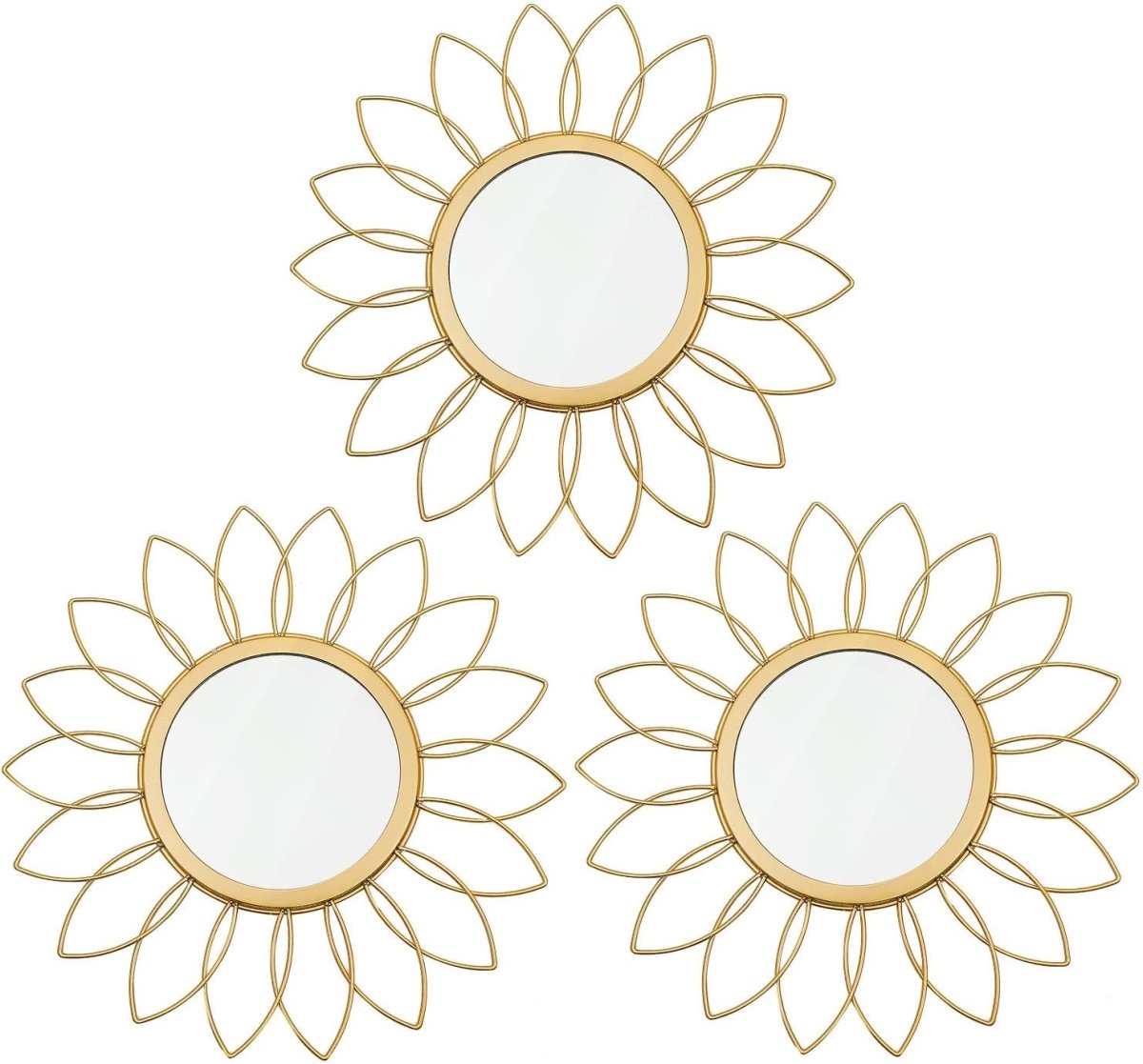 3 Pack Metal Mirrors for Wall Sunburst Wall Mirrors Home Décor Decorative Hanging Wall Art for Living Room Bedroom Entryway (Gold, Flower Sunburst) - Homesidy.com