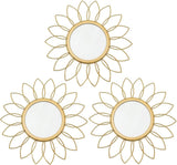 3 Pack Metal Mirrors for Wall Sunburst Wall Mirrors Home Décor Decorative Hanging Wall Art for Living Room Bedroom Entryway (Gold, Flower Sunburst) - Homesidy.com