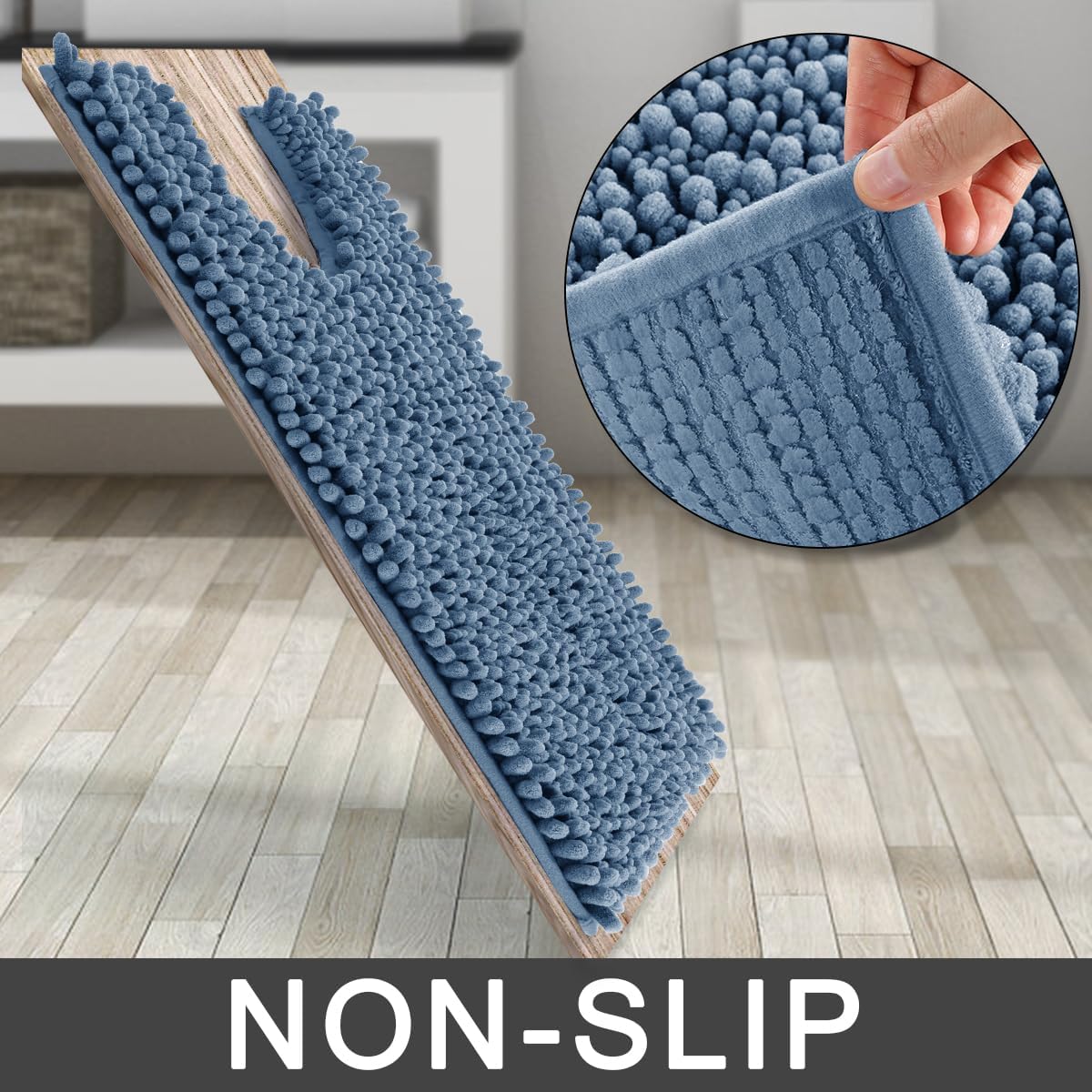 Yimobra Bathroom Rugs Non Slip Washable - Ultra Soft Absorbent Chenille Bath Mat, Quick Dry Shaggy Floor Carpet for Tub Shower, Gray Home Decor Accessories, 24x17 Inch - Homesidy.com