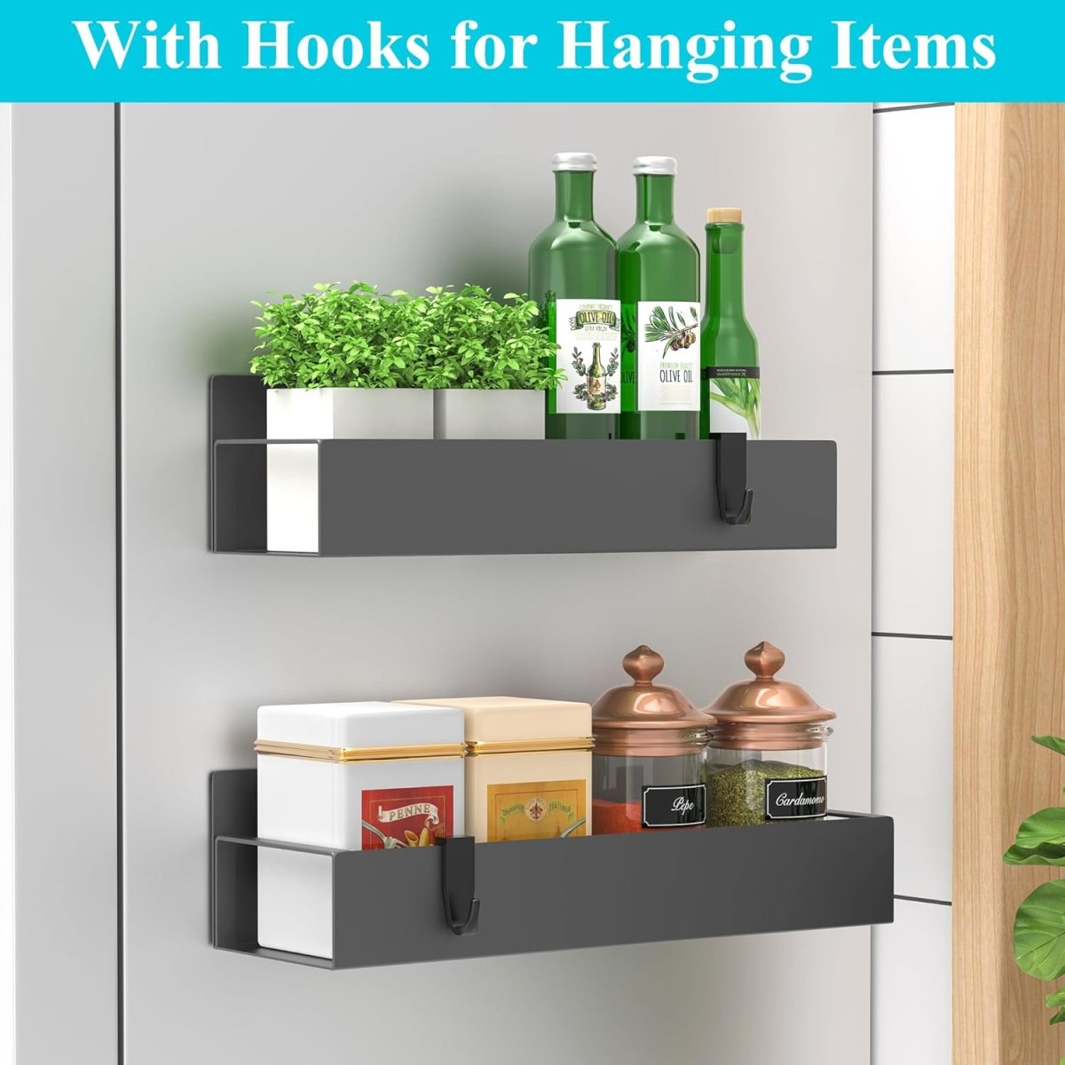 HuggieGems Metal 4 Pack Magnetic Spice Storage Rack Organizer for Refrigerator and Oven, Black Fridge Organizers and Storage - Homesidy.com