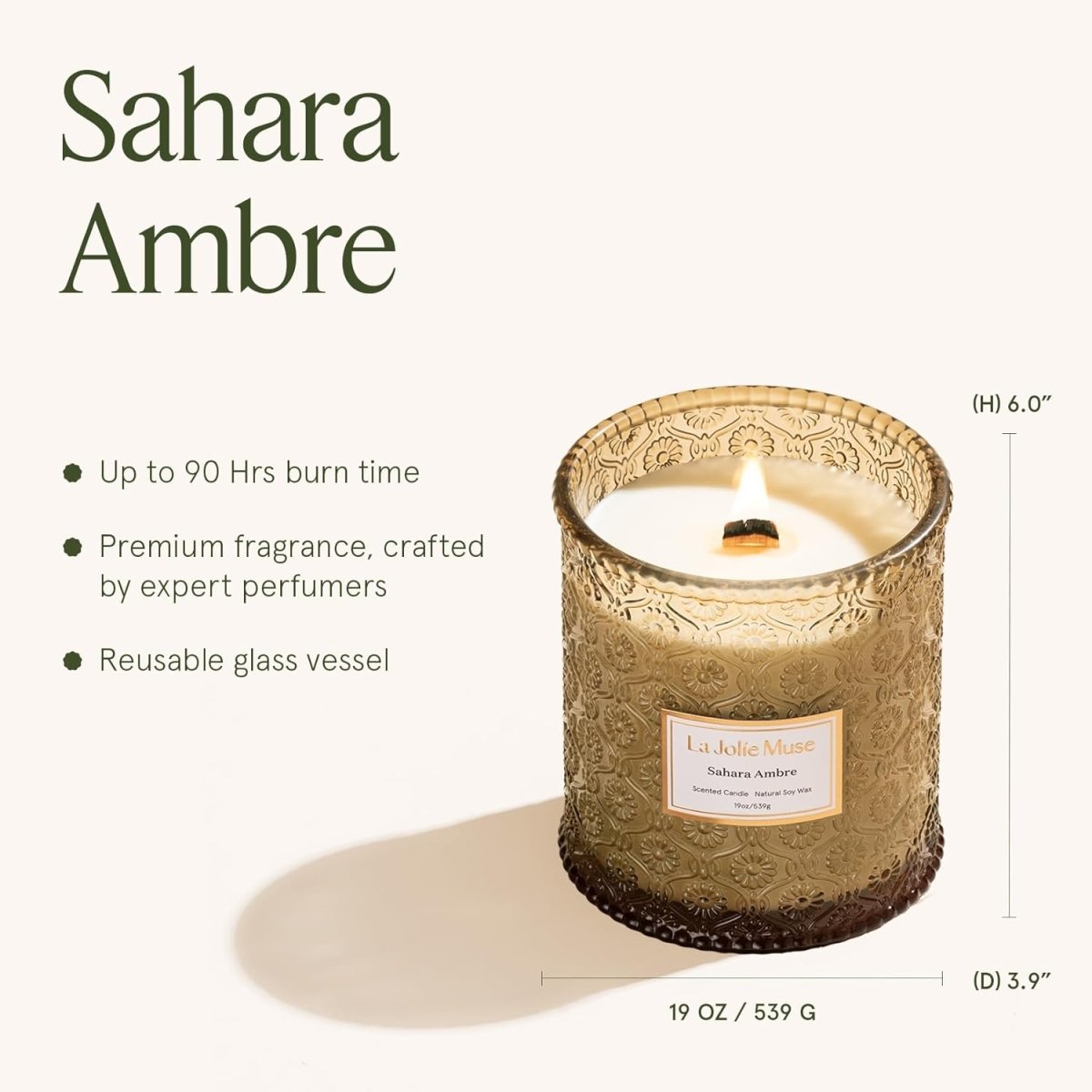 LA JOLIE MUSE Sahara Amber Candle – Bergamot, Clove &amp; Amber | 12 oz Large 2 - Wick Soy Wax Candle | 60 Hours Clean Burn | Gift - Ready for Hosts &amp; Gatherings | Elegant Home Décor - Homesidy.com