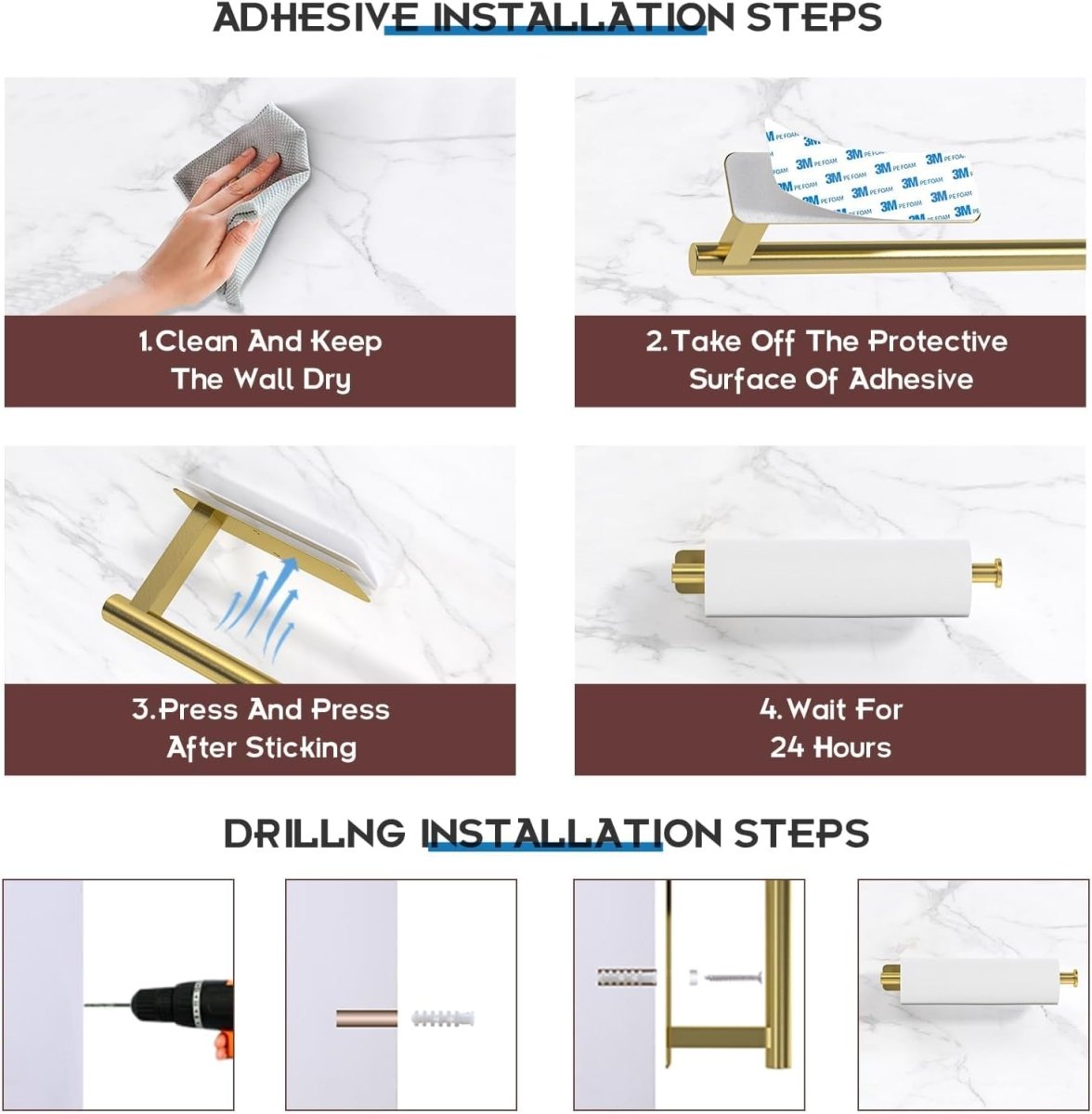 ASTOFLI Paper Towel Holder Under Cabinet No Drilling, Self Adhesive Paper Towel Holder Wall Mount for Kitchen Rack, Under Counter Napin Holder No Drill, 304 Stainless Steel Matte Black - Homesidy.com