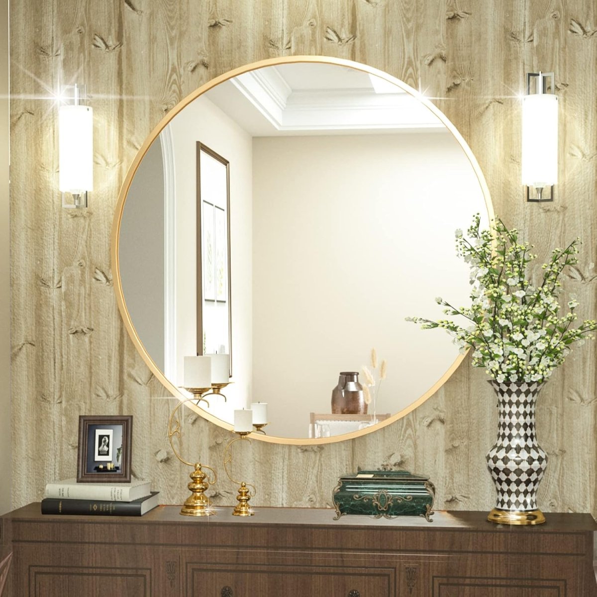 HARRITPURE Round Mirror 30 Black Wall Mounted Circle Mirrors Vanity Mirror with Brushed Aluminum Alloy Frame Modern Decoration for Bathroom, Living Room, Vanity, Bedroom, Entryway - Homesidy.com
